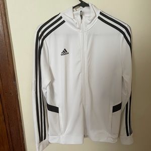 Women’s white adidas track jacket.